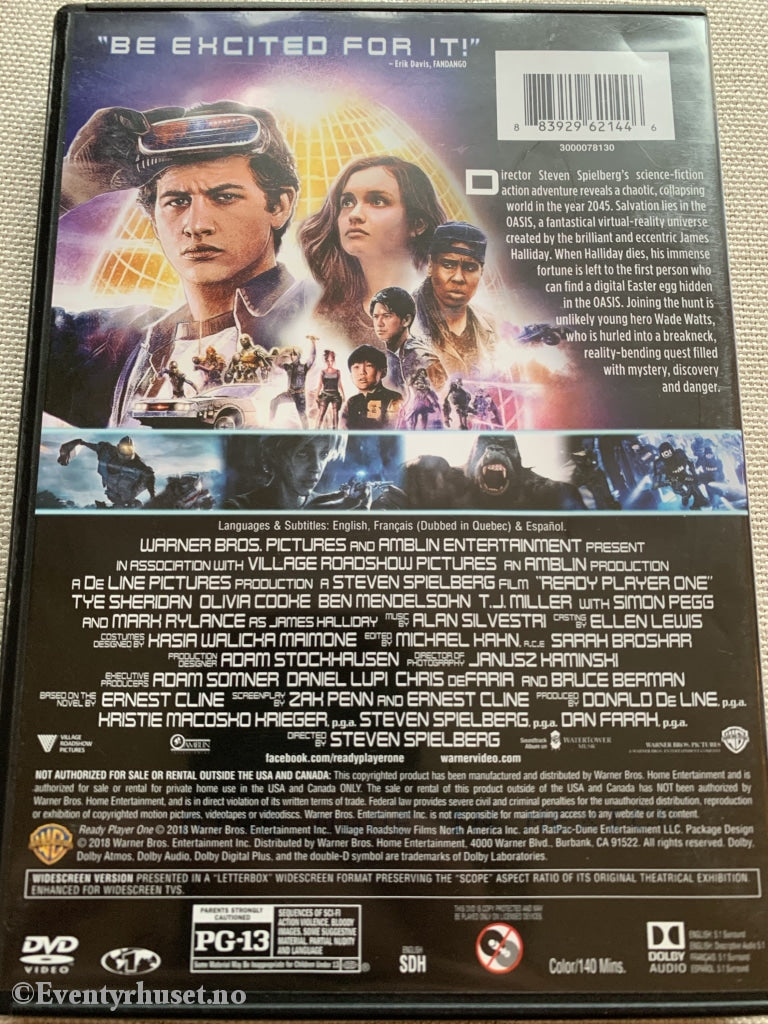 Stephen Spielbergs Ready Player One. Dvd. Dvd