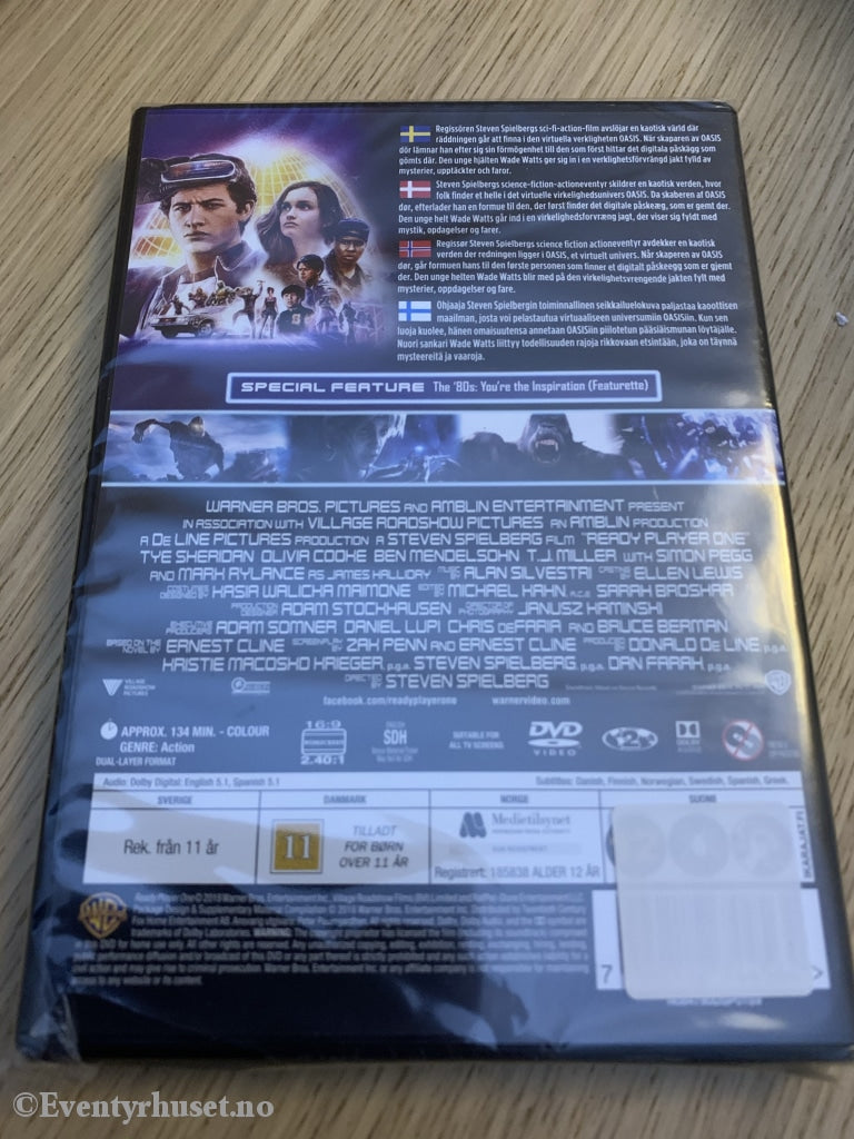 Stephen Spielbergs Ready Player One. Dvd Ny I Plast!