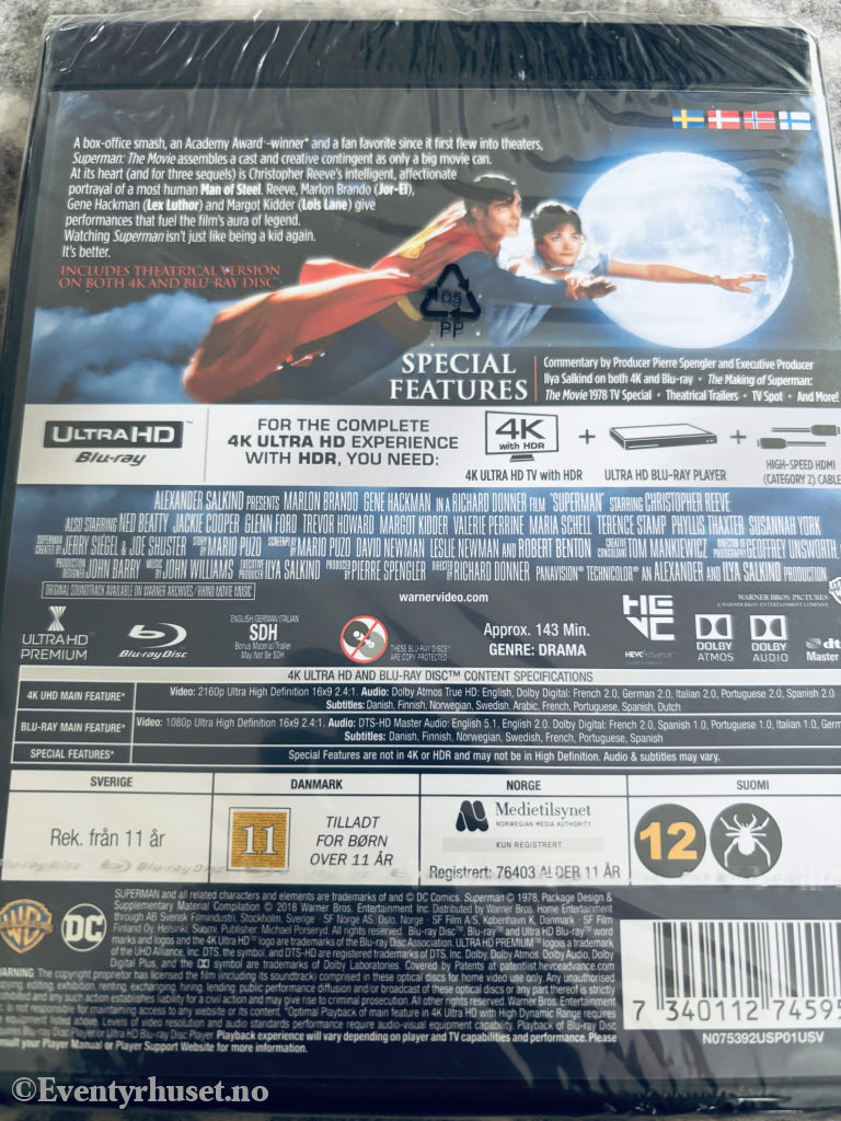Superman: The Movie. 1978. 4K Ultra HD + Blu-ray. Ny i plast!