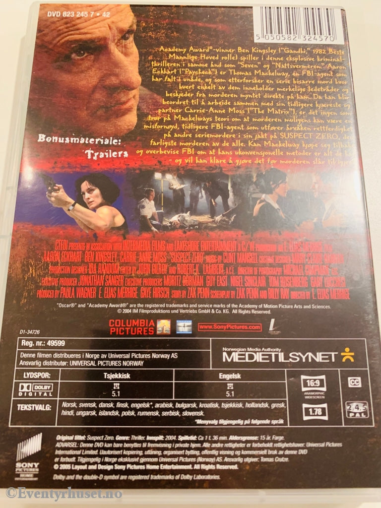 Suspect Zero. 2004. Dvd. Dvd