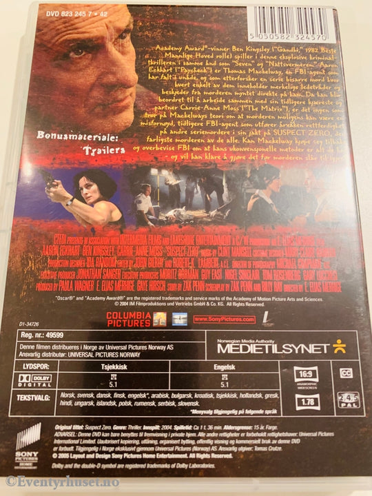 Suspect Zero. 2004. Dvd. Dvd