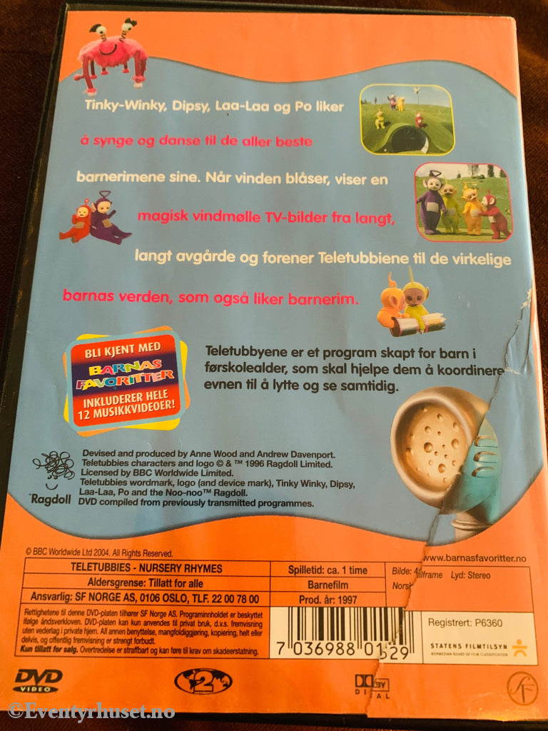 Teletubbies - Barnerim og regler. 1997. DVD. Omslag har rift bak. DVD