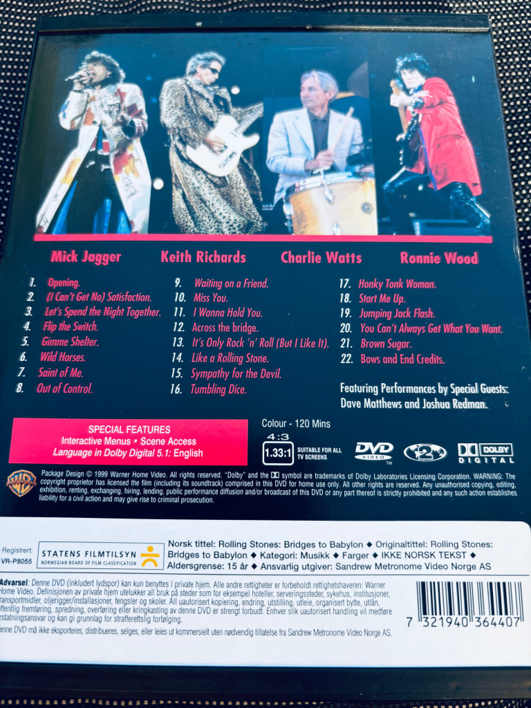 The Rolling Stones: Bridges to Babylon Tour '97-'98. DVD snapcase.