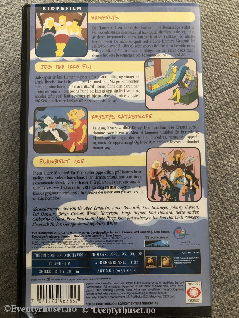 The Simpsons Go To Hollywood. (Norsk). Vhs. Vhs