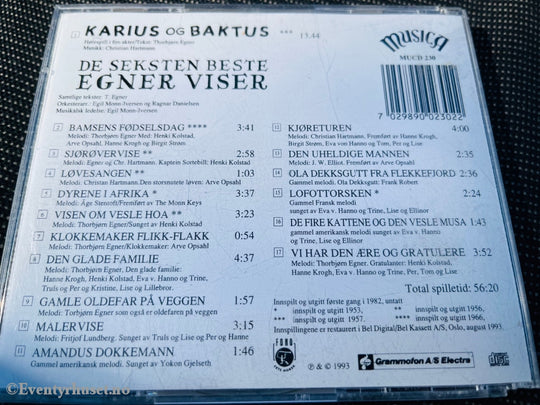 Thorbjørn Egner. 1993. De Seksten Beste Egner-Viser Pluss Karius Og Baktus. Cd (Blå). Lydbok