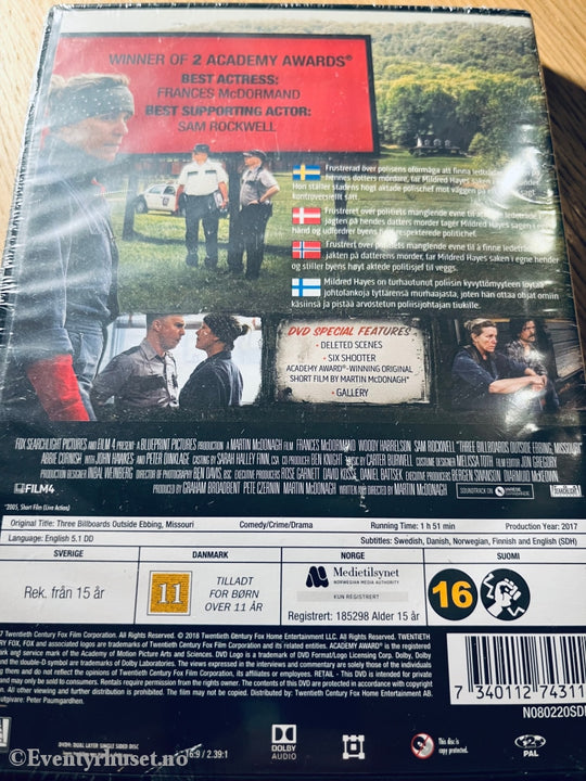 Three Billboards Outside Ebbing Missouri. 2017. Dvd. Ny I Plast! Dvd