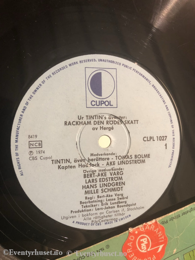 Tintin. Rackham Den Rödes Skatt. 1974. Lp. Lp Plate