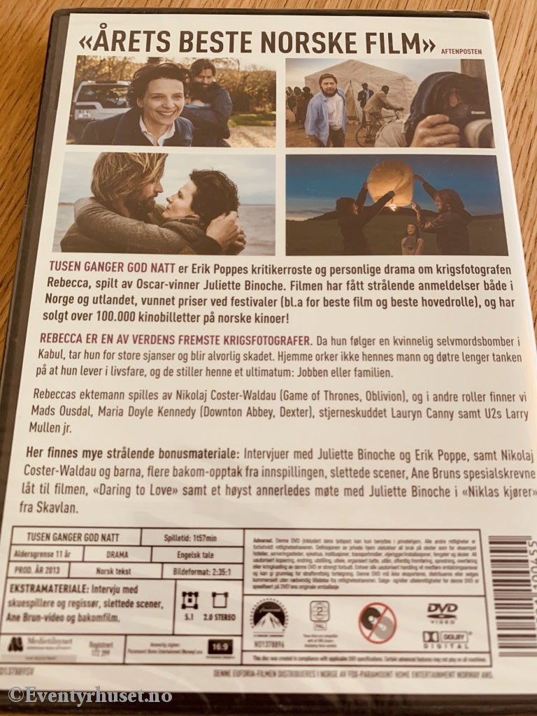 Tusen Ganger God Natt. 2013. Dvd Ny I Plast!