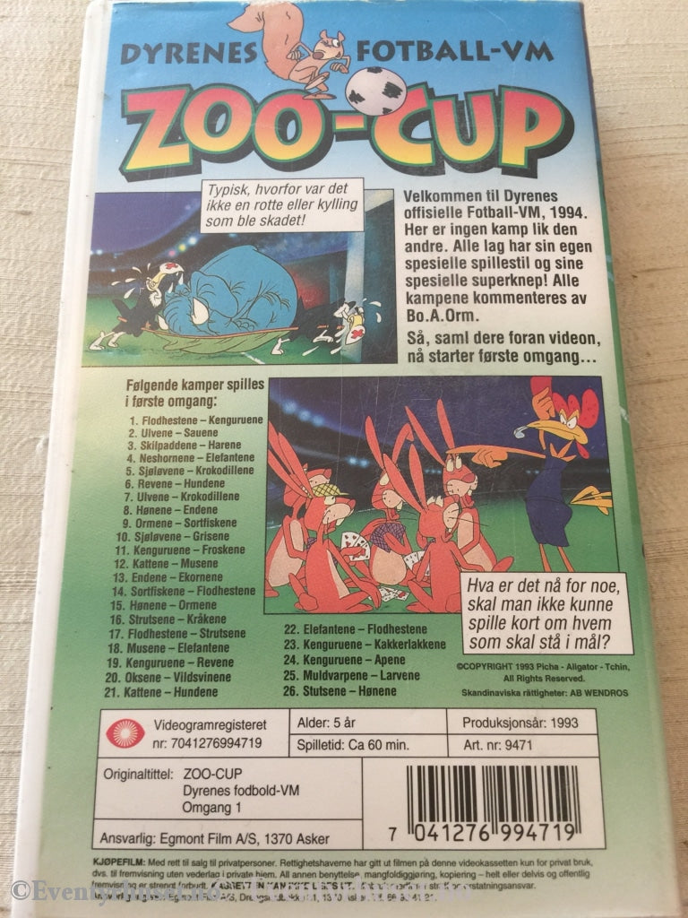 Zoo-Cup. Dyrenes Fotball-Vm. Omgang 1. 1993. Vhs. Vhs