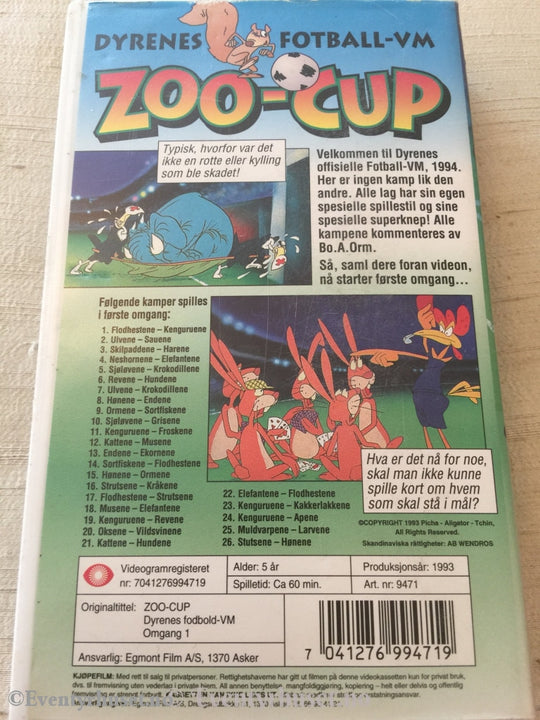 Zoo-Cup. Dyrenes Fotball-Vm. Omgang 1. 1993. Vhs. Vhs