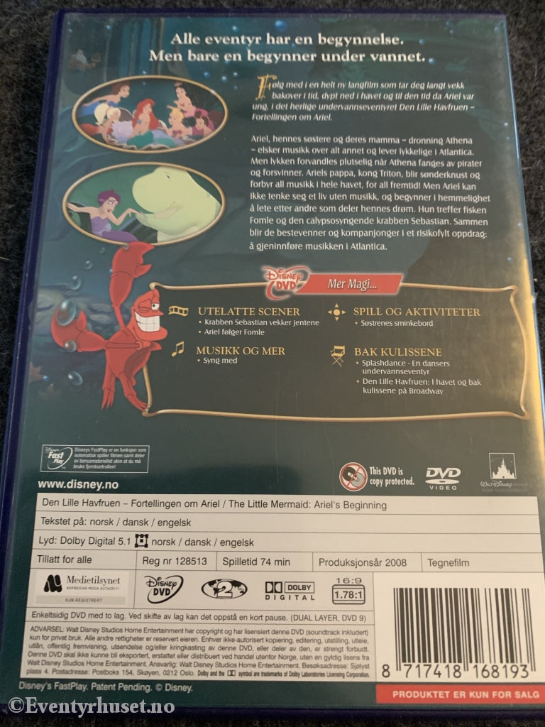 Disney Dvd. 2008. Den Lille Havfruen - Fortellingen Om Ariel. Dvd