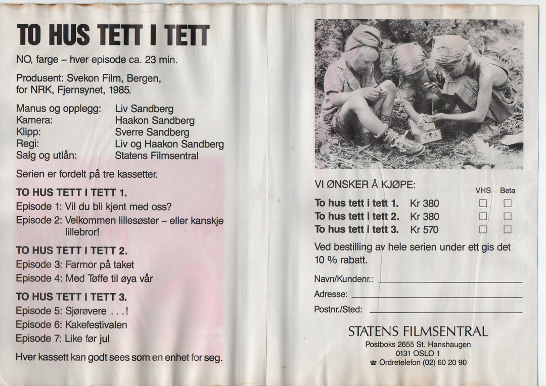 Download / Stream: To hus tett i tett - og vi som bor her. 1985. VHS Big Box. Norwegian.
