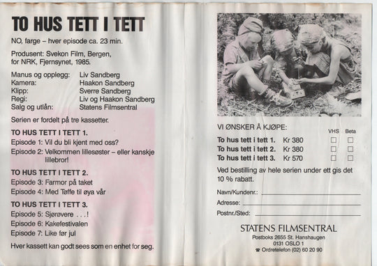 Download / Stream: To hus tett i tett - og vi som bor her. 1985. VHS Big Box. Norwegian.