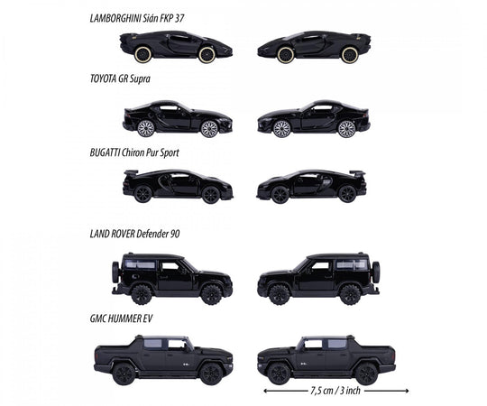 RIDE COOL - Black Edition - Pack of 5 Miniature Cars - 1:64