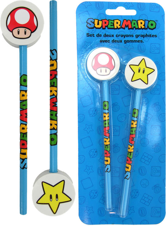 SUPER MARIO - Set of 2 Pencils with Eraser