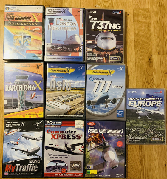 Samling av PC-flysimulatorer og tillegg (10 stk)