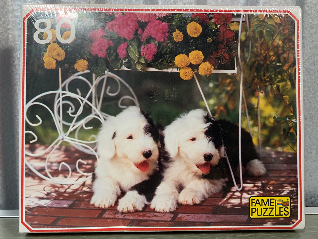 Fame Puzzles – vintage puslespill med hundevalper – 80 brikker