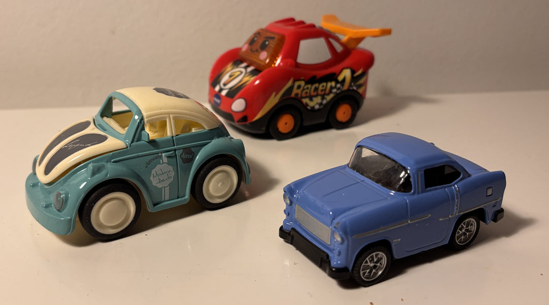 Lekebiler – 3 stk. (bl.a. VTech Toot-Toot Racer)