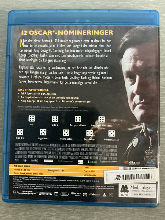 Kongens tale (The King's Speech). 2010. Blu-ray.