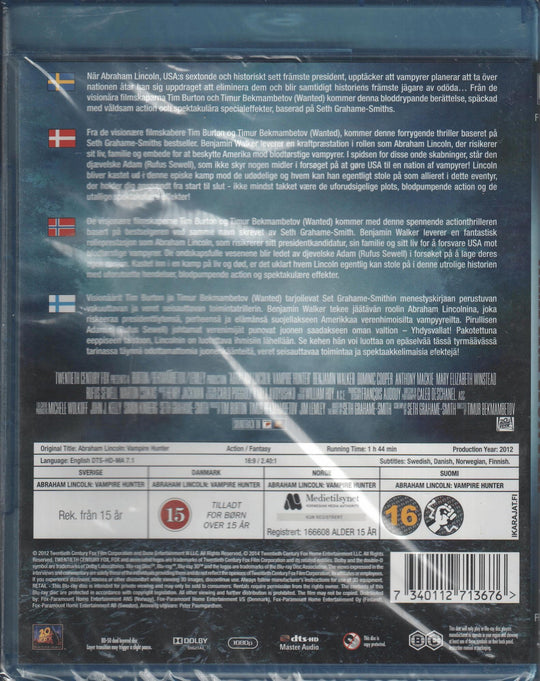 Abraham Lincoln: Vampire Hunter 3D. 2012. Blu-ray. Ny i plast!