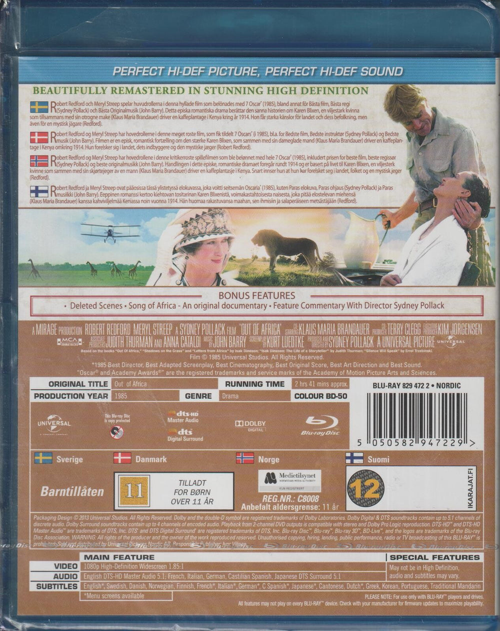 Out of Africa (Mitt Afrika). 1985. Blu-ray. Ny i plast!