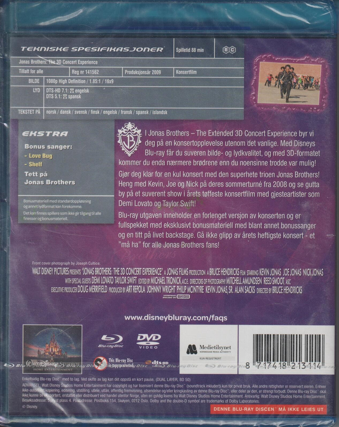 Jonas Brothers: The 3D Concert Experience – Extended Movie. 2009. Blu-ray + DVD. Ny i plast!