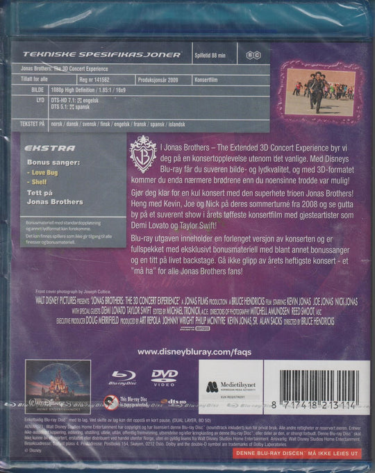 Jonas Brothers: The 3D Concert Experience – Extended Movie. 2009. Blu-ray + DVD. Ny i plast!