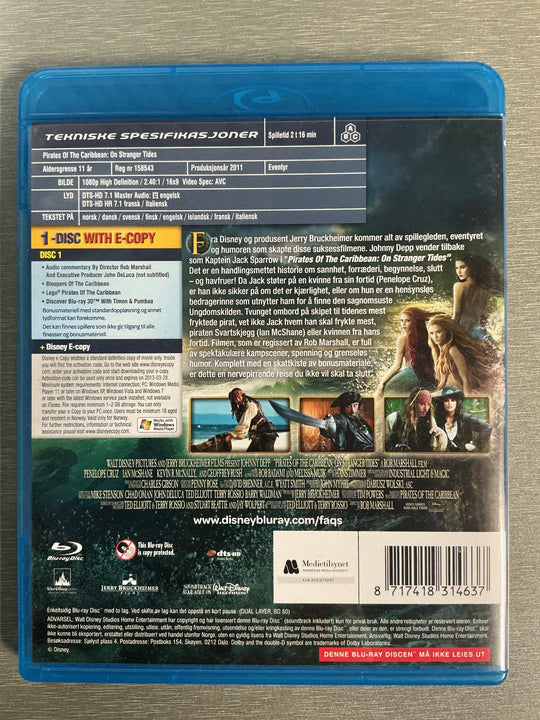 Pirates of the Caribbean: On Stranger Tides. 2011. Blu-ray.