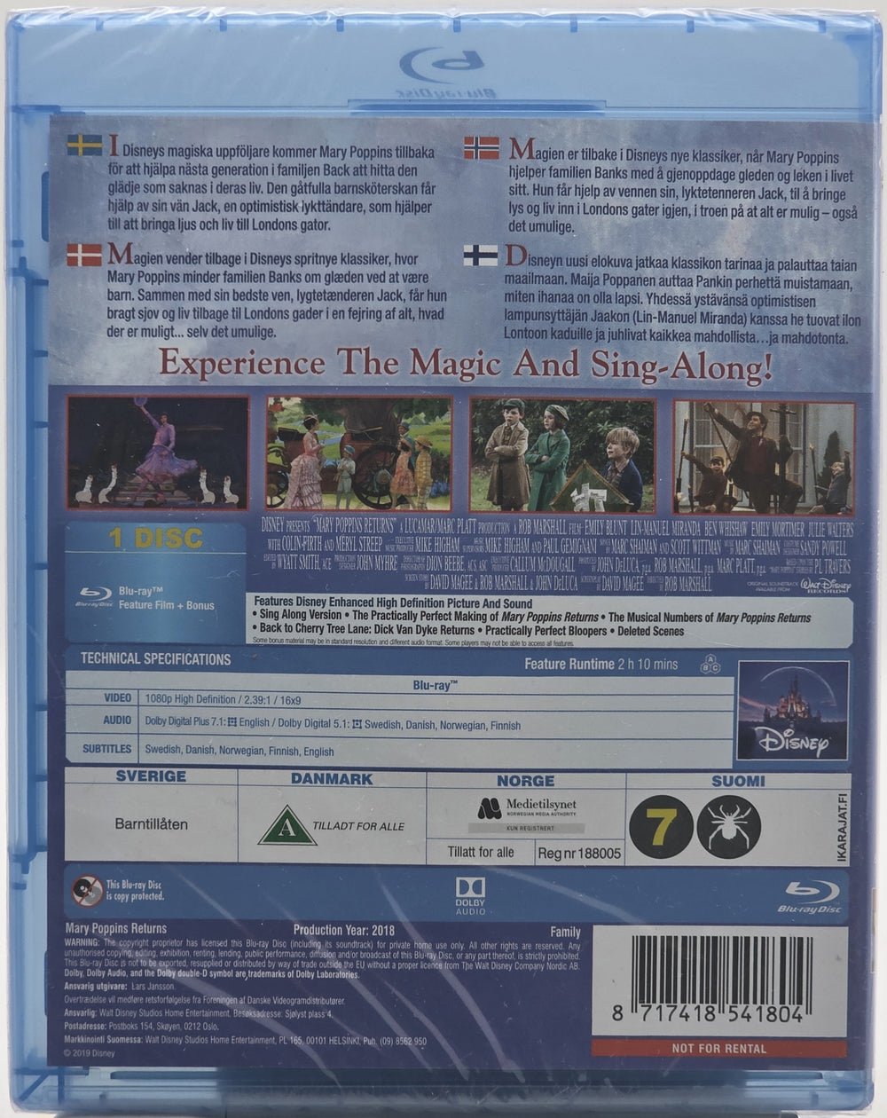 Mary Poppins Returns (2018). Blu-ray. Ny i plast!
