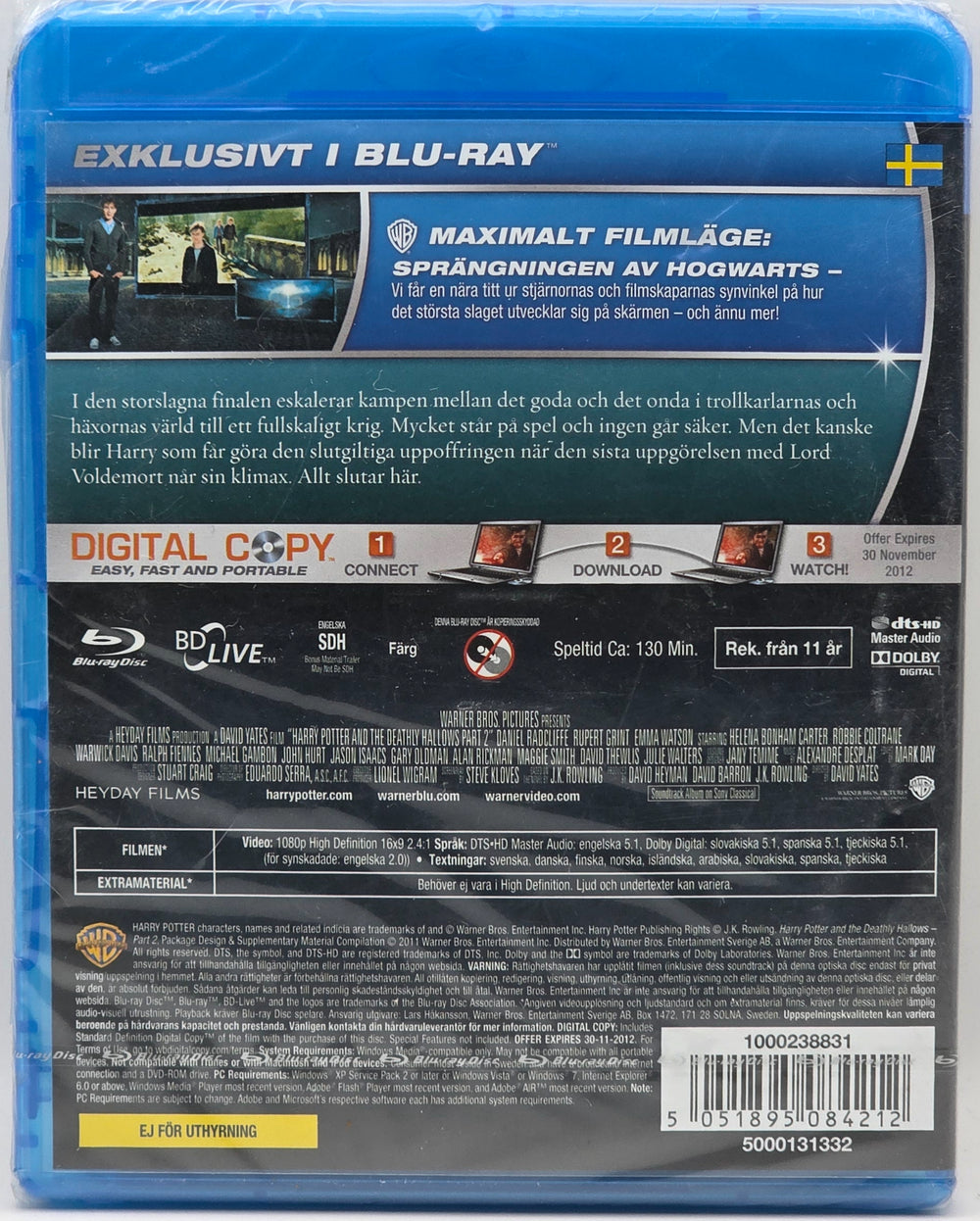 Harry Potter och Dödsrelikerna Del 2 (2011). Blu-ray. Ny i plast!