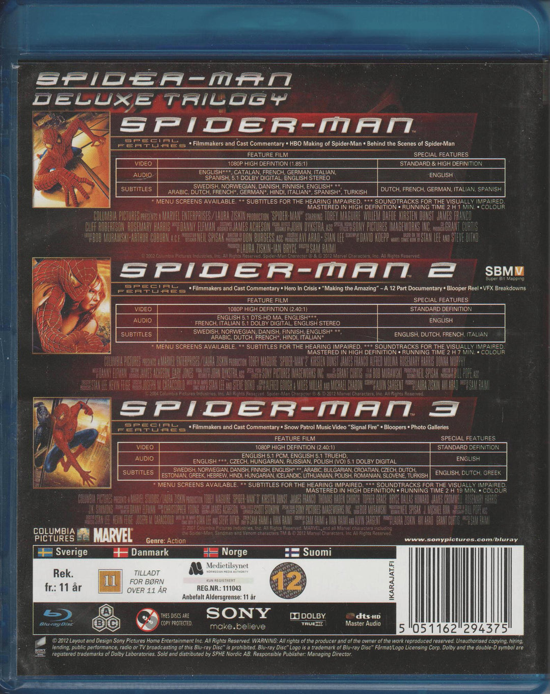 Spider-Man Deluxe Trilogy (2007). Blu-ray.