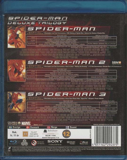 Spider-Man Deluxe Trilogy (2007). Blu-ray.