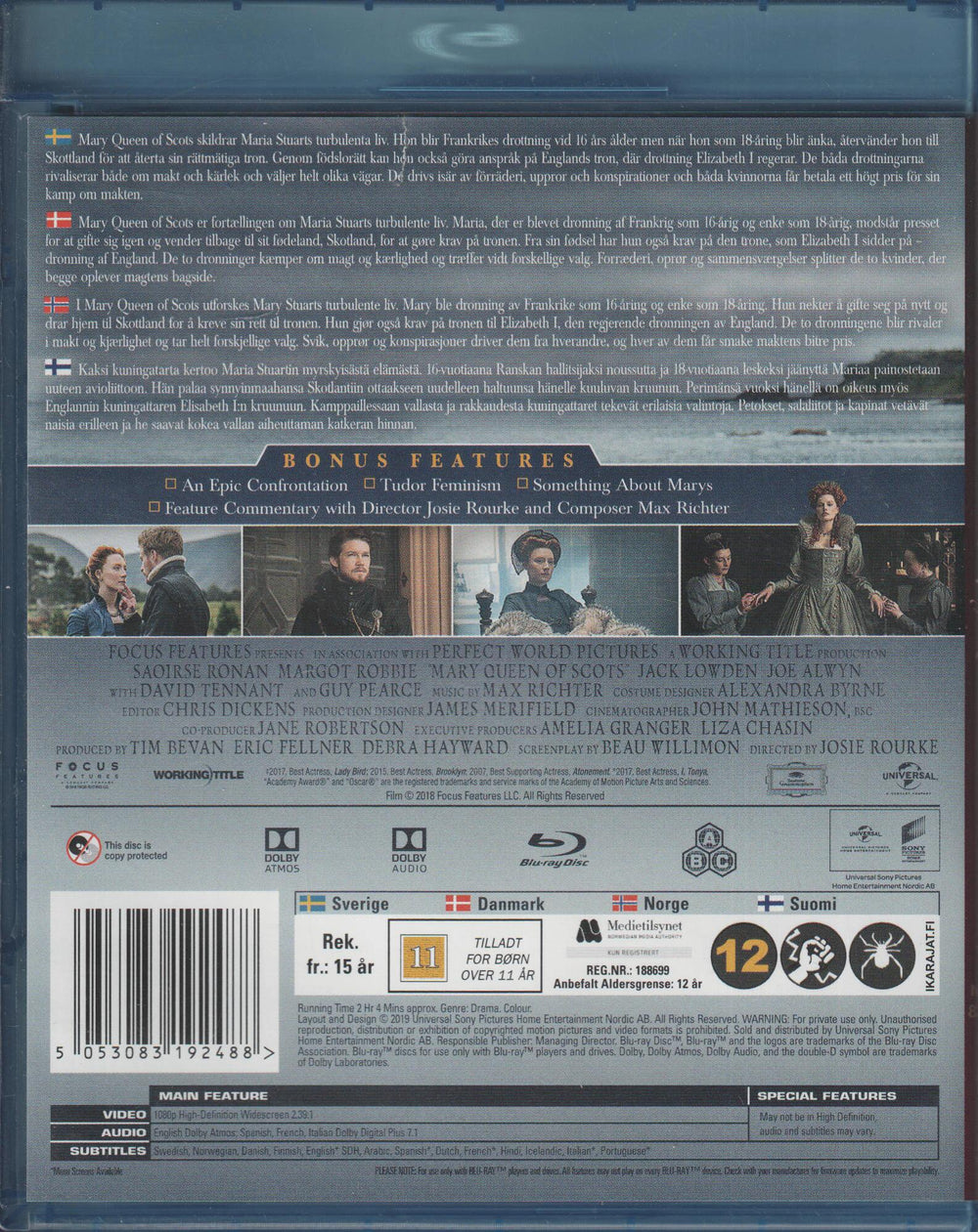 Mary Queen of Scots (2018). Blu-ray.
