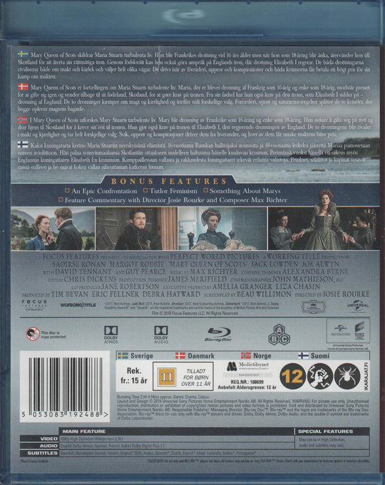 Mary Queen of Scots (2018). Blu-ray.