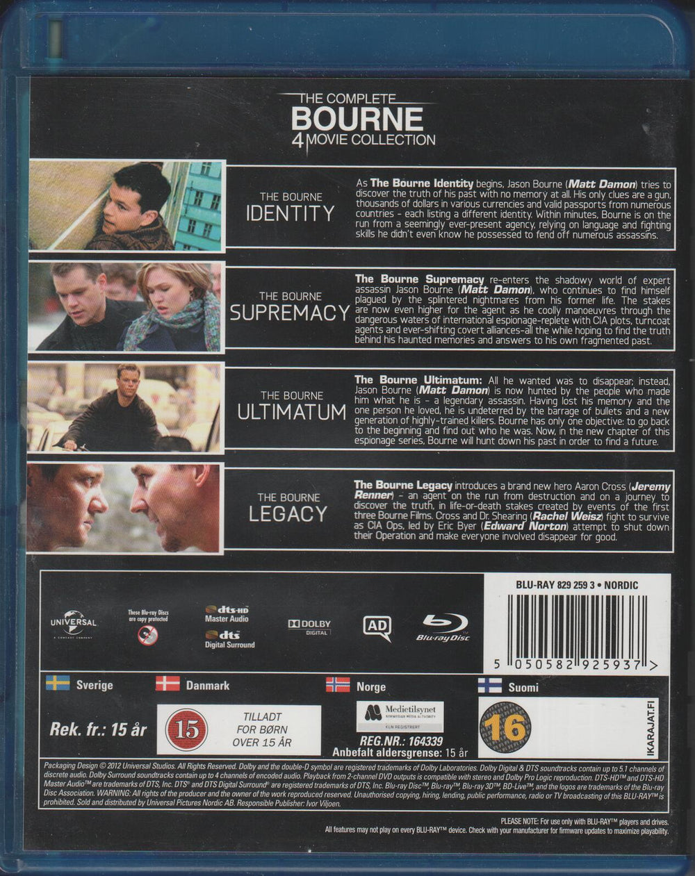 The Complete Bourne 4 Movie Collection (2012). Blu-ray.