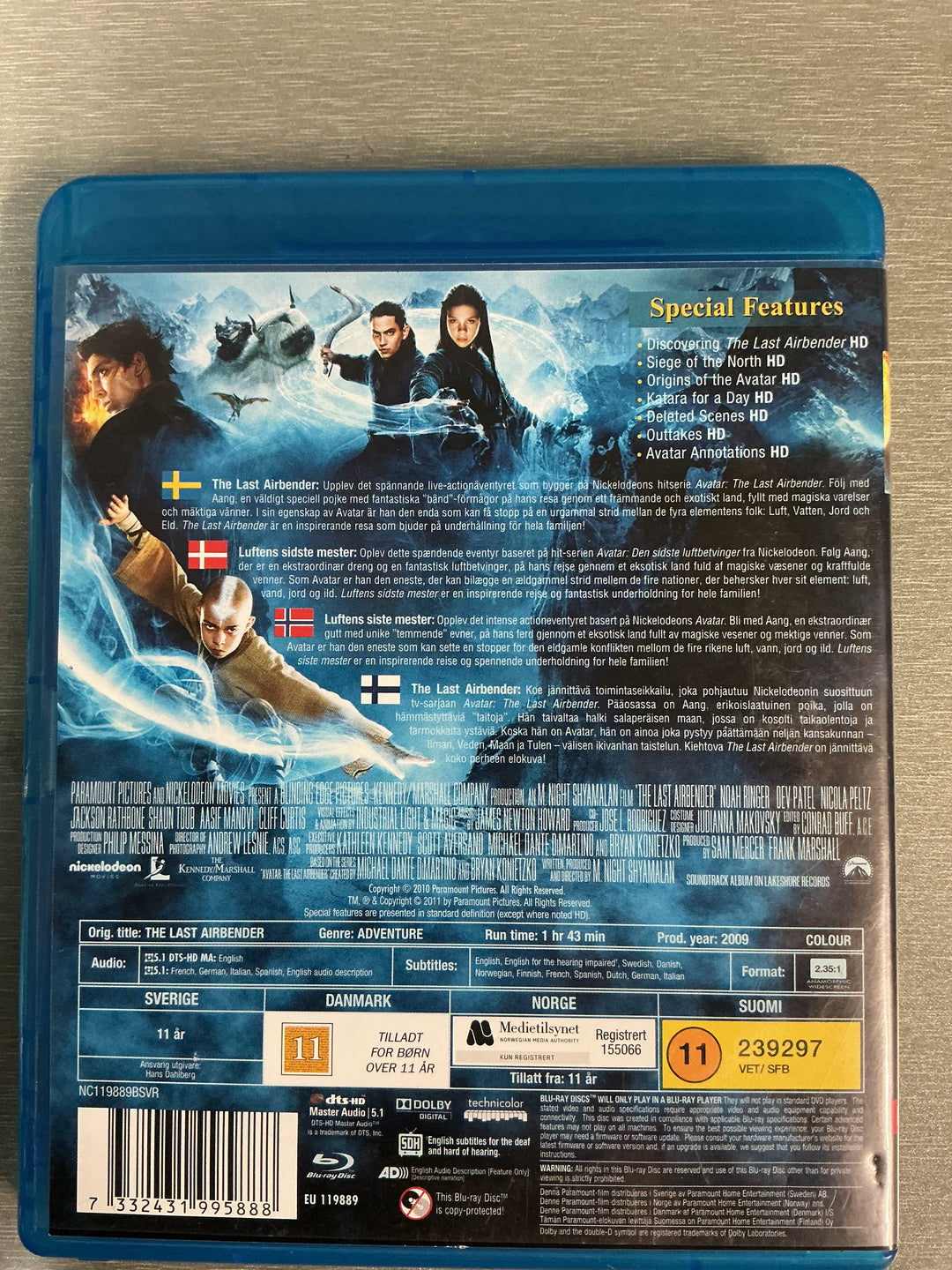 The Last Airbender (2010). Blu-ray.