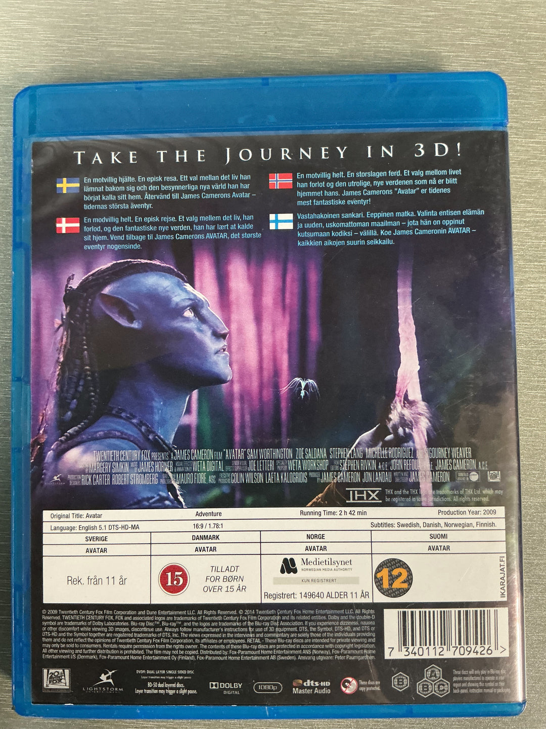 Avatar 3D (2009). Blu-ray 3D + Blu-ray + DVD.