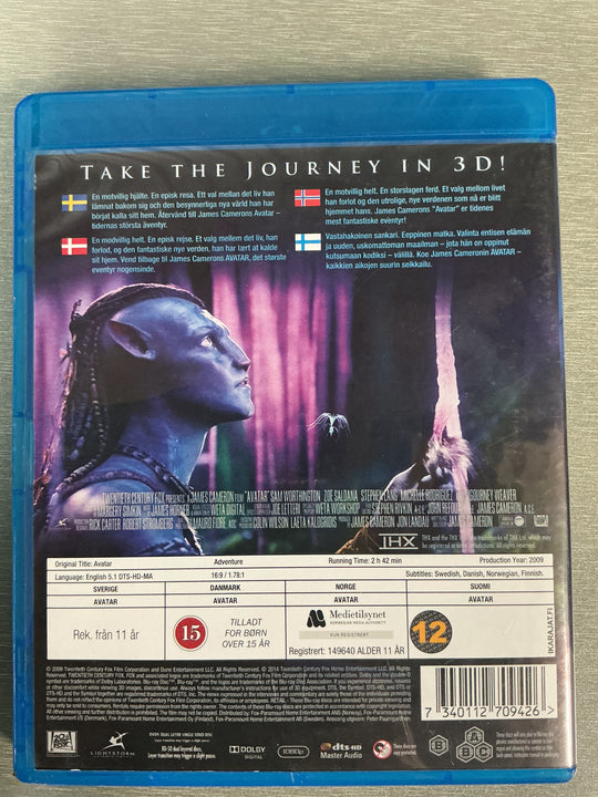 Avatar 3D (2009). Blu-ray 3D + Blu-ray + DVD.