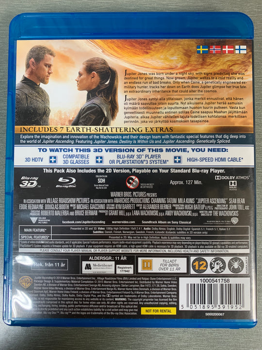 Jupiter Ascending 3D (2015). Blu-ray 3D + Blu-ray.