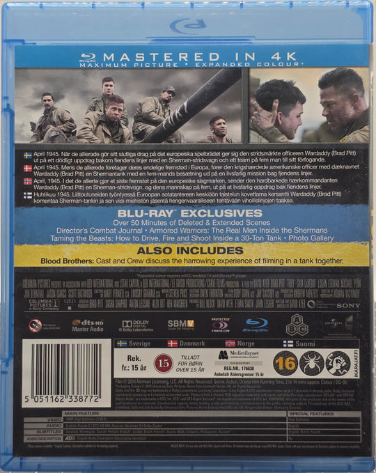 Fury (2014). Blu-ray.
