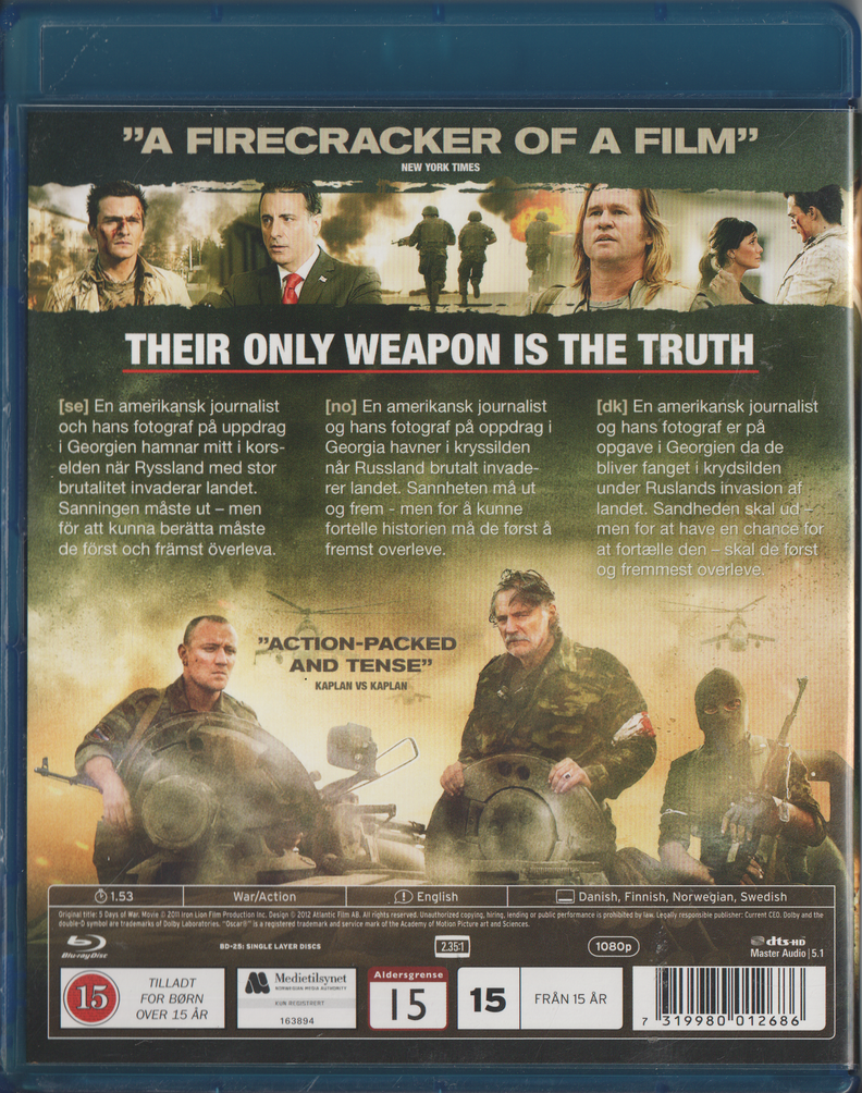 5 Days of War, 2011. Blu-ray.