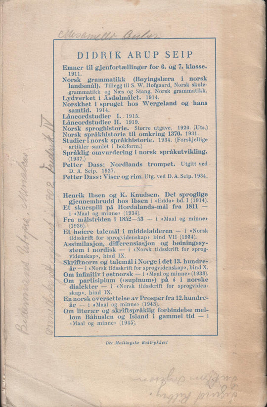 Didrik Arup Seip. 1946. En liten norsk språkhistorie. Bok.