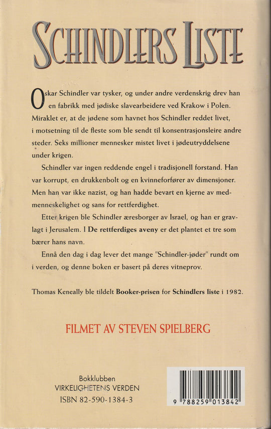 Thomas Keneally. 1982. Schindlers liste. Bok.