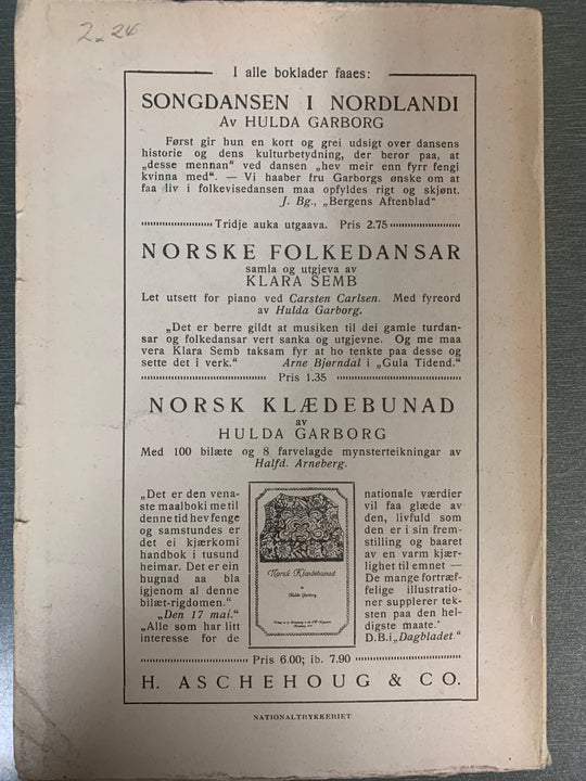 Hulda Garborg, Norske Dansevisur. Bok.