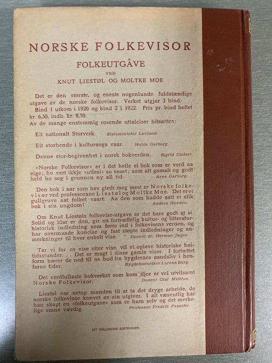 Knut Liestøl og Moltke Moe, Norske folkevisor III (Folkeutgåve). Bok.