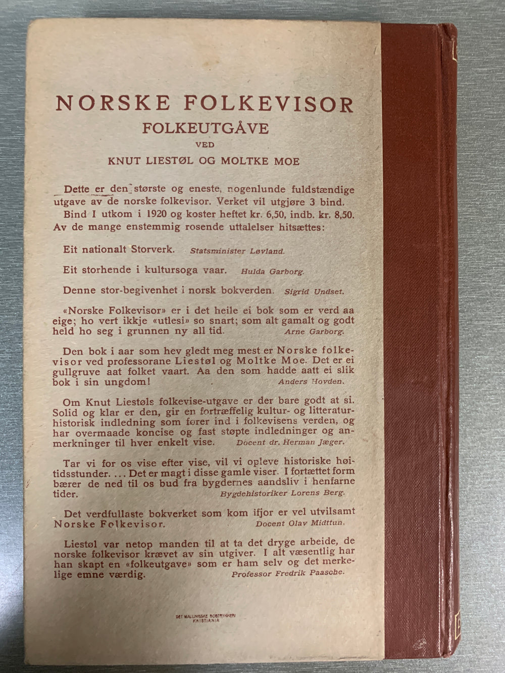 Knut Liestøl og Moltke Moe, Norske folkevisor II (Folkeutgåve). Bok.