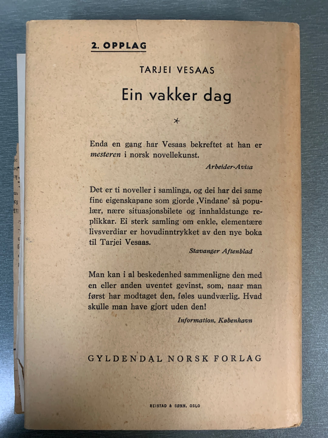 Tarjei Vesaas. Ein vakker dag. Bok.