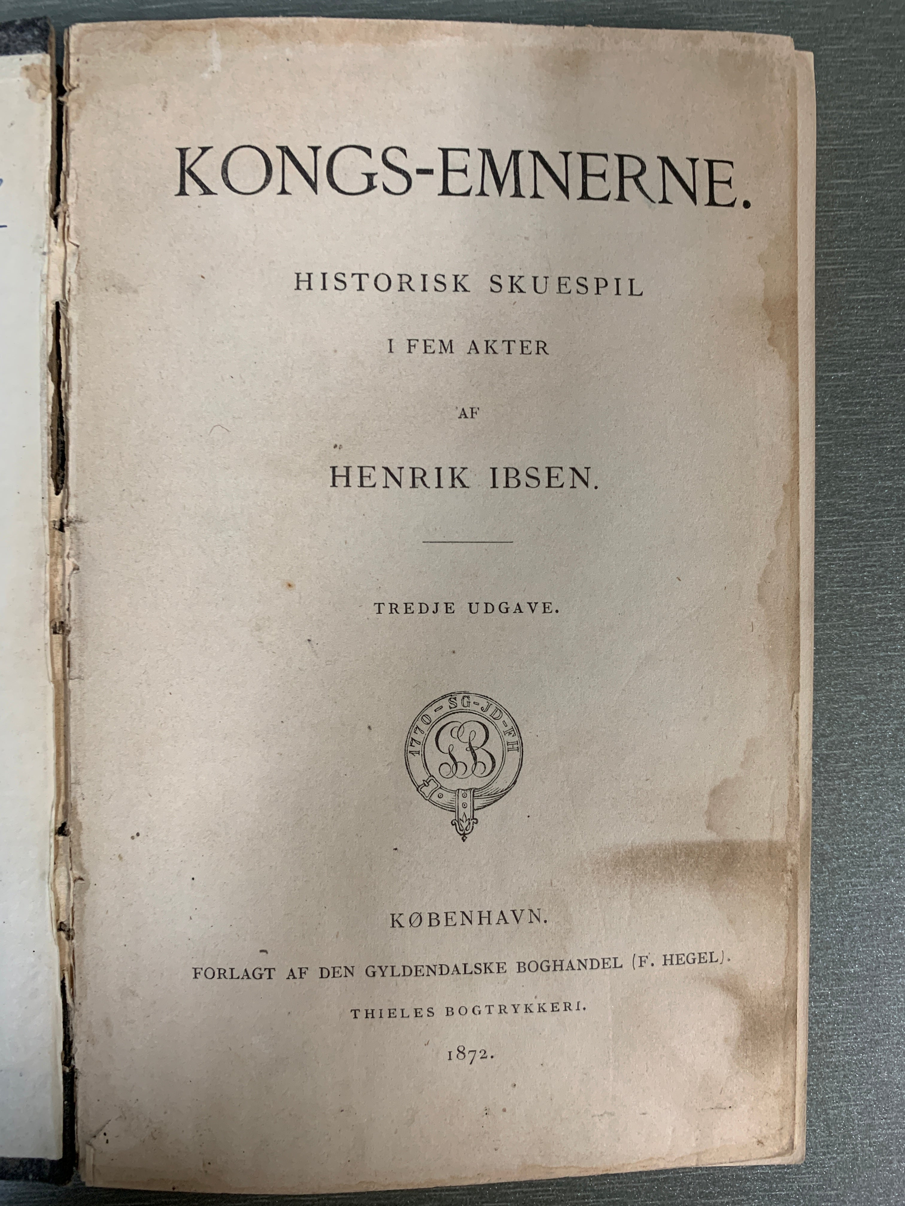 Henrik Ibsen. Kongs-Emnerne. Bok.