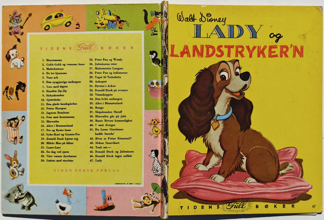 Walt Disney (Tidens Gull Bøker nr. 47). 1961. Lady og Landstryker'n. Bok.