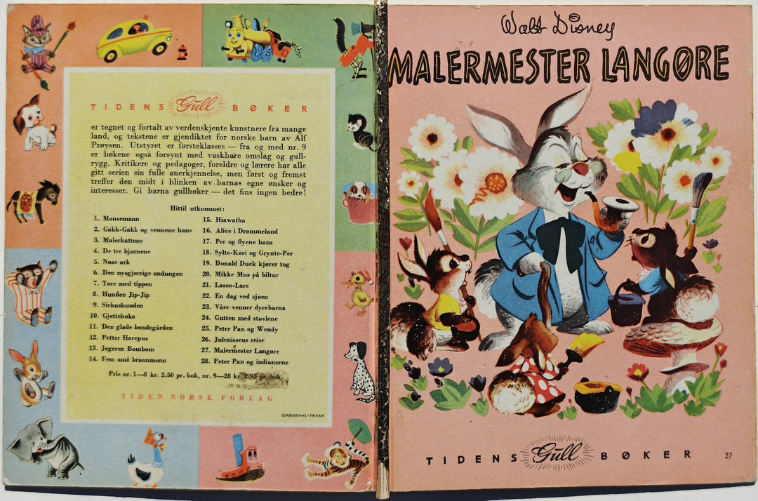 Walt Disney (Tidens Gull Bøker nr. 27). 1955. Malermester Langøre. Bok.